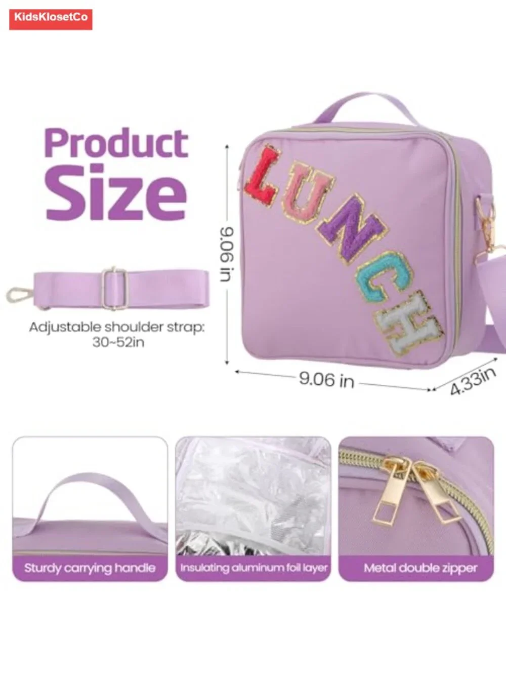 Insulated Lunch Bag for Kids with Bento Box, Leakproof Reusable, Adjustable